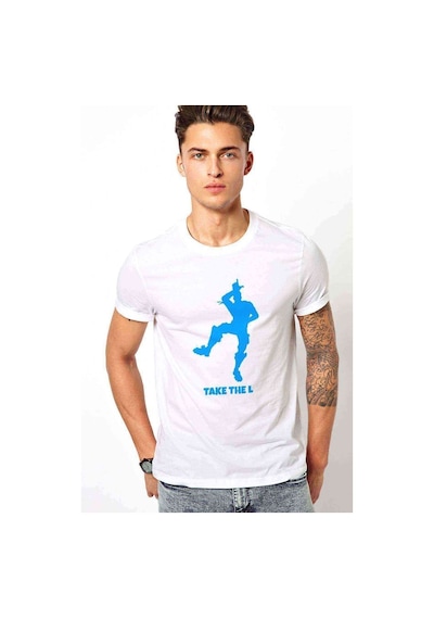 Fortnite Take The L Baskılı Beyaz Erkek Tshirt
