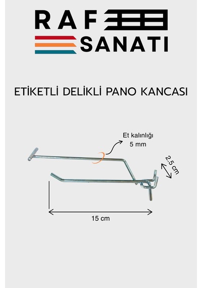 Etiketli Delikli Pano Kancası 15 Cm 10 Adet Tel Askı Kancası Delikli Panel Raf Askısı Fon Kancası Metalik