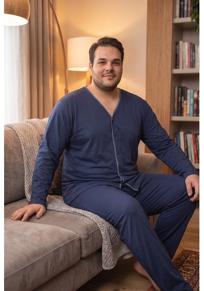 Seboteks İnterlok Kumaş Önden Düğmeli Uzun Kollu Büyük Beden Erkek Pijama Takımı 8586 Lacivert Seboteks İnterlok Kumaş Önden Düğmeli Uzun Kollu Büyük Beden Erkek Pijama Takımı 8586 Lacivert