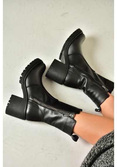 Fox Shoes T654095803 Siyah Hakiki Deri Kalın Topuklu Kadın Bot Siyah-hakiki Deri Siyah