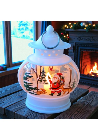 Vıp Oval Beyaz Noel Baba Yılbaşı Feneri Gün Işığı Led Işıklı Fener Yılbaşı Hediyeleri 14x8x4 Cm