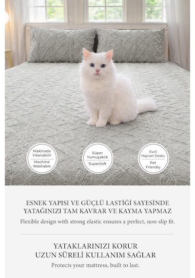 Süper Yumuşak Jakar Kadifemsi Peluş Lastikli Fitted Çarşaf Seti Kaymaz Tek/çift Kişilik Gri Açık Gri