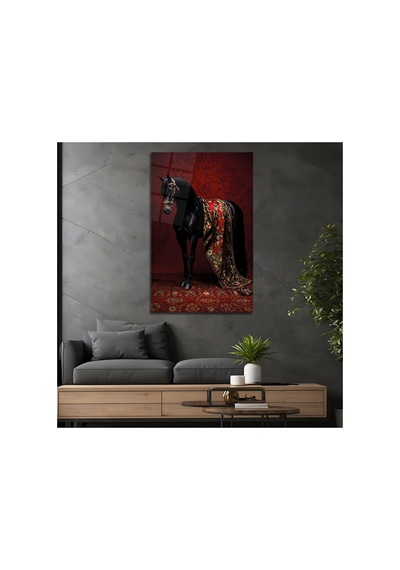 Motifli Halı-siyah At Cam Tablo, Temperli Cam Hayvan Temalı Duvar Tablosu, Uv Baskılı Modern Salon Yatak Odası Duvar Dekoru, Dekoratif Hediyelik Tablo