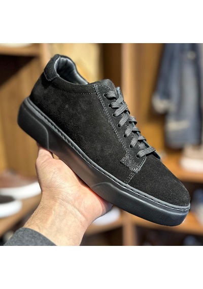 Alza %100 Hakiki Deri Erkek Sneaker Günlük Rahat Ve Şık Ayakkabı - Siyah Süet