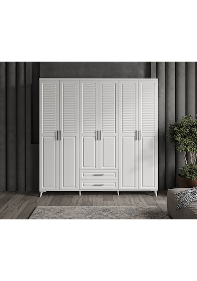 GuneyStore Sanat 6 Kapaklı Komple MDF Beyaz Gardırop GuneyStore Sanat 6 Kapaklı Komple MDF Beyaz Gardırop