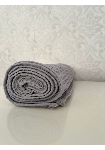 Premium %100 Pamuk Tek Kişilik Yazlık Pike, Yatak Örtüsü, Terletmez Kumaş Gri Renk 160x240cm Gri