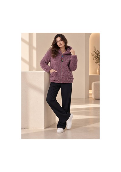 Öners Kadın Kapşonlu Peluş Fermuarlı Sweat Oversize Yumuşak Polar Hoodie Kışlık Sıcak Tutucu Gümüş Gümüş