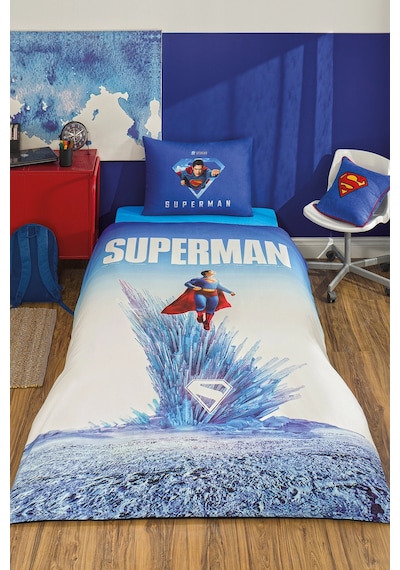 Özdilek Superman Genesis Tek Kişilik Lisanslı Lastikli Çarşaf Çocuk Nevresim Takımı Mavi