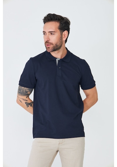 Lacivert Klasik Yaka Çift Düğmeli Polo Yaka T-shirt
