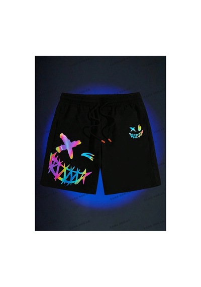 Tarzsokak Y2k Unisex Yaz Şort Bermuda Harajuka Anime Retro Kod-11580 Siyah