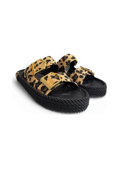 Pierre Cardin Leopar Anatomik Çift Bantlı Ayarlı Bayan Terlik Siyah