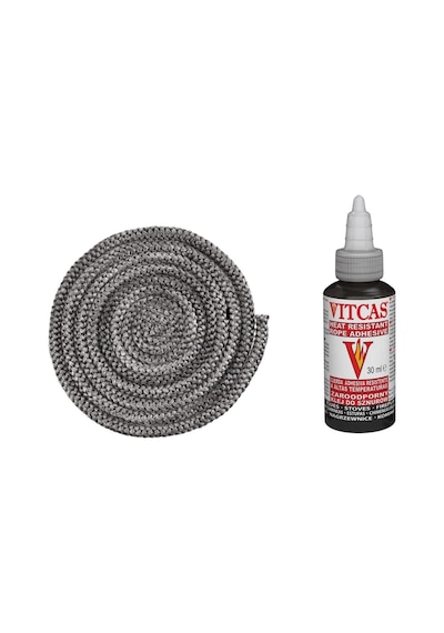 Fiberglass Antrasit Renk Soba Şömine Fitil 8 Mm X 2.5m Vıtcas Yapıştırıcı 30 Ml