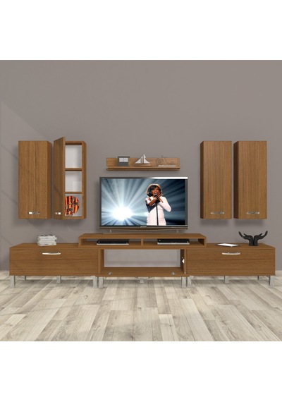 Decoraktiv Ekoflex 8d Slm Krom Ayaklı Tv Ünitesi Tv Sehpası Ceviz