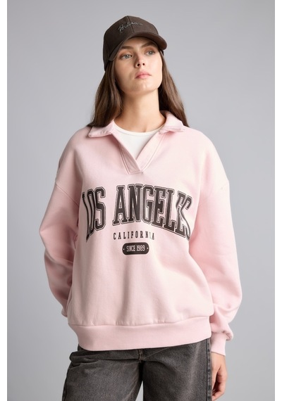 Defacto Regular Fıt Kaçık Yaka Baskılı Kalın Sweatshirt Kumaşı Sweatshirt I6215ax26wnpn38 Pembe-pn38