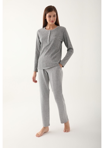 Pierre Cardin Gri Kadın Uzun Kol Pijama Takım