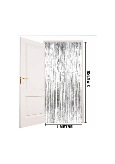 Gümüş Renk Ekstra Metalize Parlak Saçaklı Arka Fon Perde İthal A Kalite 1x2 Metre Açık Bej