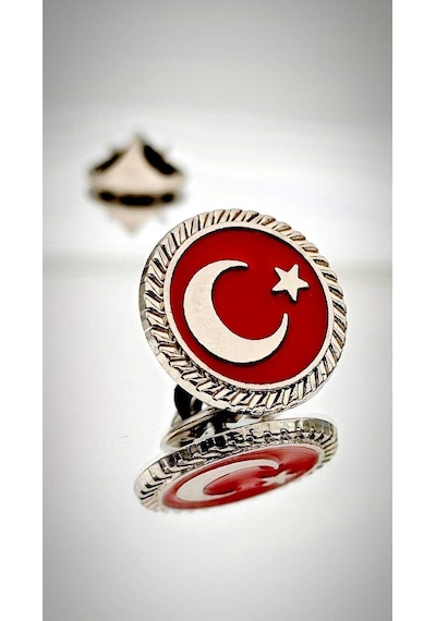 Yörük Tasarım Türk Bayrağı Mineli Fasetli Rozet Gümüş