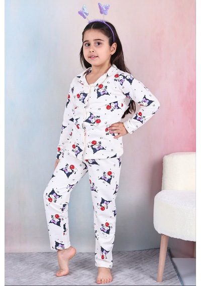 Free Beka Kız Çocuk Önden Düğmeli Kuromi Desenli Pijama Takımı %100 Pamuklu Pijama Takımı Beyaz Free Beka Kız Çocuk Önden Düğmeli Kuromi Desenli Pijama Takımı %100 Pamuklu Pijama Takımı Beyaz
