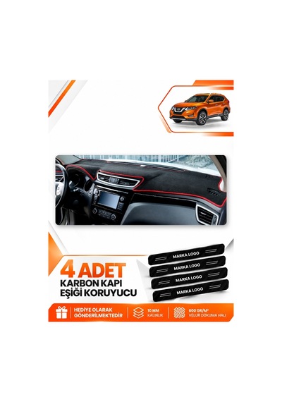 Nissan X-trail 2013-2020 Uyumlu Ön Torpido Koruma Kılıfı Halısı Örtüsü - Siyah Kırmızı
