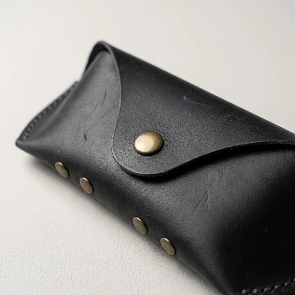 %100 Hakiki Deri El Dikişi Çıtçıtlı Gözlük Kılıfı 16x7 Cm Antrasit