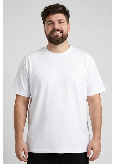Tommylife Beyaz Basic Kısa Kol O Yaka Büyük Beden Erkek T-shirt - 88072 Beyaz