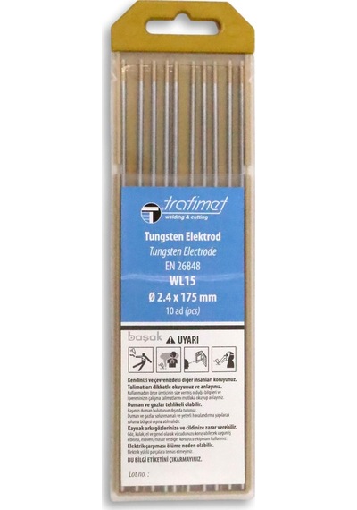 2,4 Mm Wl-15 Sarı Tungsten Elektrot 175 Mm Trafimet Adet Fiyatı