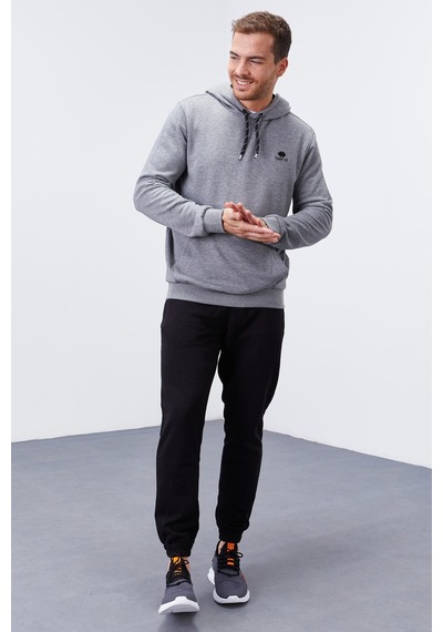 Tommy Life Gri Melanj Kanguru Cep Standart Kalıp Kapüşonlu Erkek Sweatshirt - 87872 GRİ MELANJ