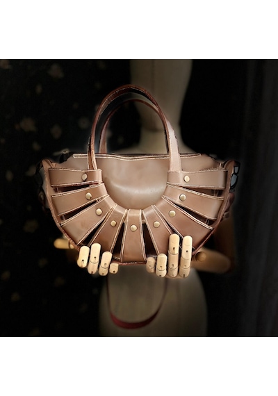 Carıdea El Yapımı Hakiki Deri Bayan Çanta, Clutch, El Omuz Çantası V92 Krem