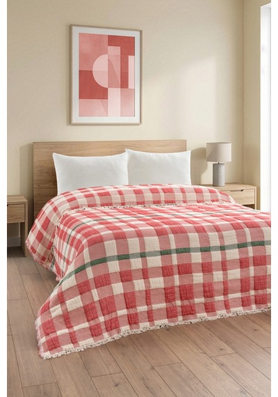 Ekose Müslin Yorgan/yatak Örtüsü - Kırmızı 170x220 Ölçü / Ebat