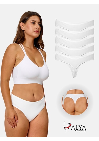 Alya Underwear Kadın Bato Tanga Pamuklu Külot, Büyük Beden String, 5'li Paket- 2 Siyah, 1 Beyaz, 2 Ten Beyaz P05