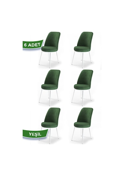 Canisa Concept Dexa Serisi, Üst Kalite Yemek Odası Sandalyesi, Metal Beyaz Iskeletli, 6 Yeşil Adet Metal, Yeşil