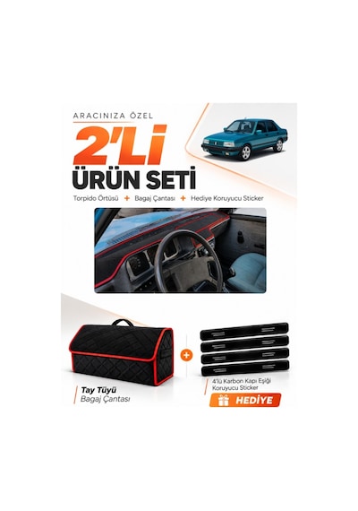 E-biz Tofaş Şahin Doğan Kartal Kapaklı 1981-2002 Torpido + Tay Tüyü Çanta - Siyah-kırmızı - Tf003