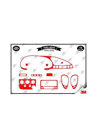 Ford Fiesta 1992-2002 Torpido Konsol Trim Göğüs Maun Kaplama Set 13 Parça Kırmızı