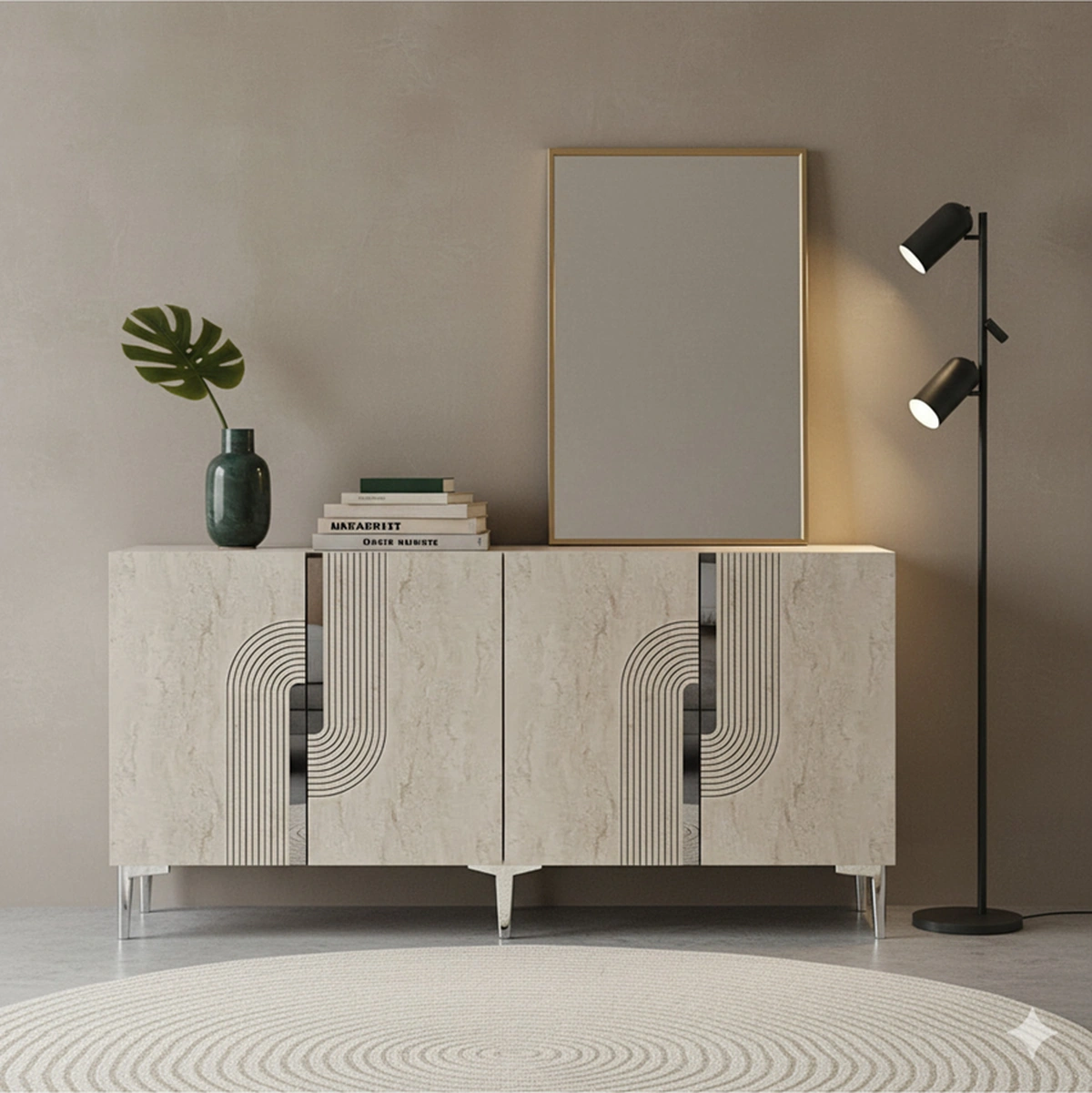 Ka1516bts Meyra Konsol, Kahve Köşesi, Tv Sehpası Beyaz-traverten Kapak-sılver 150cm Beyaz