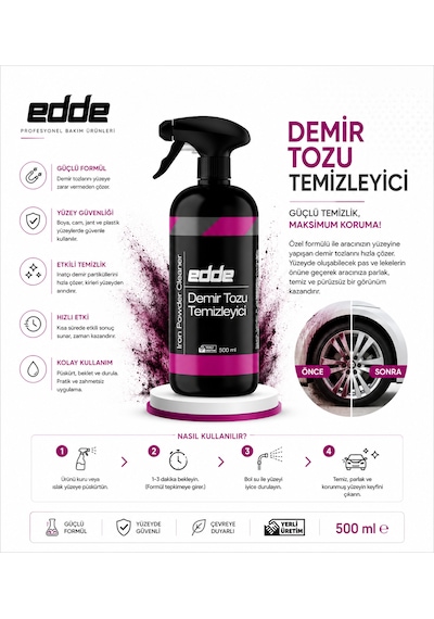 Edde Araba Araç Oto Demir Tozu Sökücü Temizleyici Demir Tozu Temizleme 500 Ml Oto Detailing
