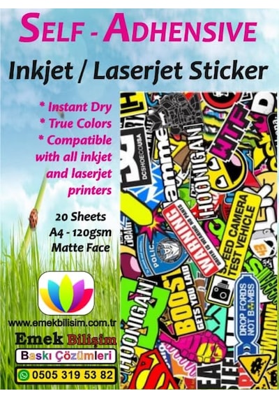 Inkjet Ve Laser Uyumlu Sticker Güçlü Yapışkanlı A4 Etiket Kağıdı Mat Yüzeyli 120gsm 20 Yaprak Diğer