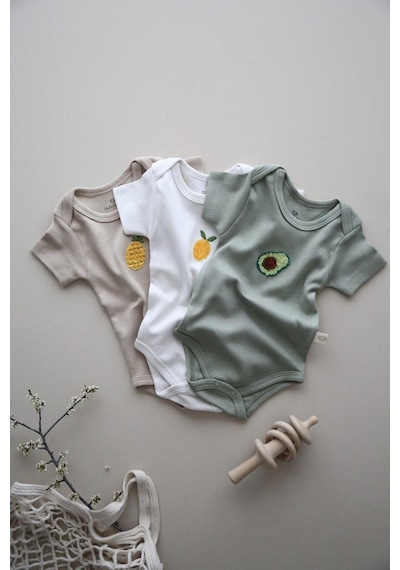 Oh La La Koala 3lü Nakışlı Çıtçıtlı Kısa Kollu Body Zıbın Model 3 Beyaz