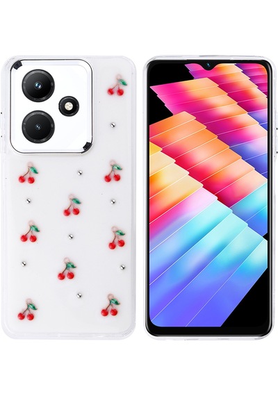 Ariatech İnfinix Hot 30i Kılıf Airbag Tasarımlı Simli Şeffaf Kutup Kapak - Kiraz Kiraz