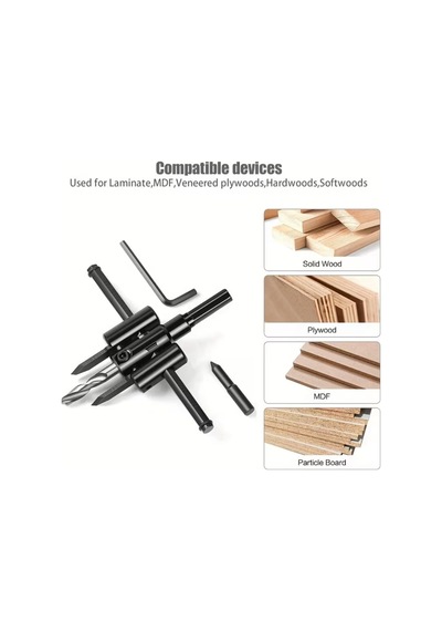 Jouis Panç Delme Ayarlanabilir Alçı Panç Delme Aparatı 2 Bıçaklı Daire Testeresi 30mm-200mm