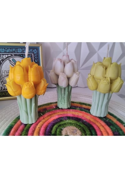 Lale Motifli Mum Sarı