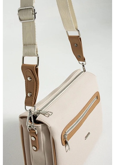Just Polo Kadın Günlük Kullanıma Uygun Ayarlanabilir Askılı Lakoste Kumaş Şık Omuz Çantası Shopper Krem Taba