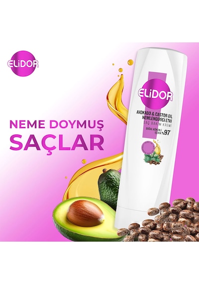 Elidor Avokado ve Castor Oil Nemlendirici Etki Saç Bakım Kremi 2 x 350 ML
