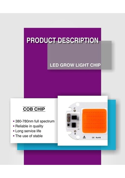 Tam  Spektrumlu Led Cob Çip Topraksız Tarım Bitki Büyütme 50W 220V