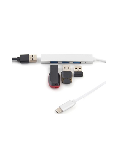 C-809 Macbook İle Uyumlu İçe Aktarım Alüminyum Gövde Type-c To 4 Usb Port 3.0 Splitter 5 Gbps Çevirici Hub Adaptör Gümüş .