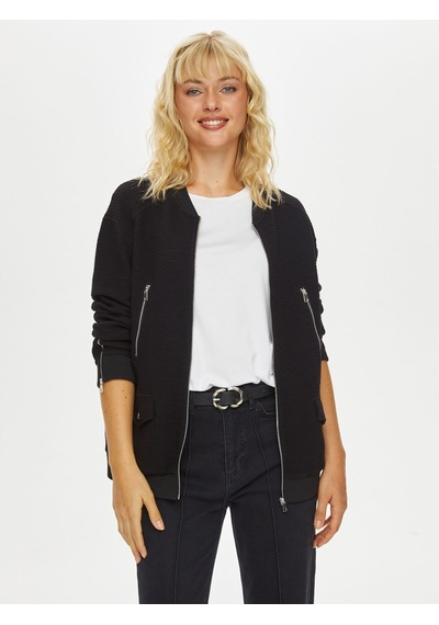 Fermuar Ve Çıtçıt Detaylı Örme Bomber Ceket 69166 U6916610 Siyah