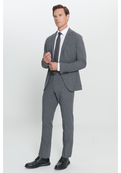 AC&Co / Altınyıldız Classics Erkek Grı Slim Fit Dar Kesim Mono Yaka Yünlü Takım Elbise Grı