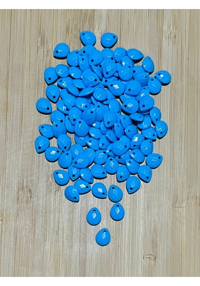 Mavi Renk Oya, Abiye, Takı, Örgü Plastik Gözyaşı Damla Boncuk. 25gr. Tahmini 195 Adet.