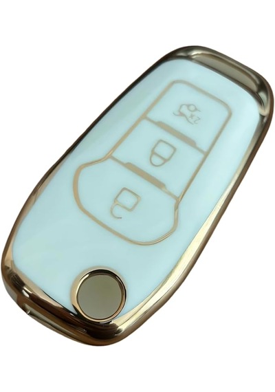 Autohan Keys Ford Ecosport, Focus, Fiesta, Mondeo, Ranger, Puma Uyumlu Sustaıı Anahtar Kılıfı, Nano Beyaz-altın