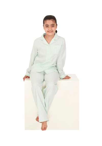 The Don Açık Yeşil Beyaz Kareli Kız Çocuk Pijama Takımı (9-14 Yaş