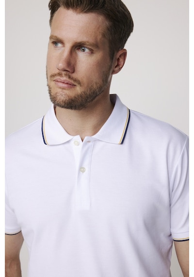 Tudors Erkek Slim Fit Dar Kesim Düz Pike Kol Şeritli Beyaz Polo Yaka Tişört-27645-Beyaz